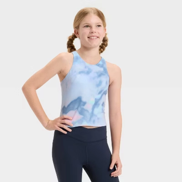 Girls' Strappy Crop Tank Top - All In Motion™ Blue Print XXL