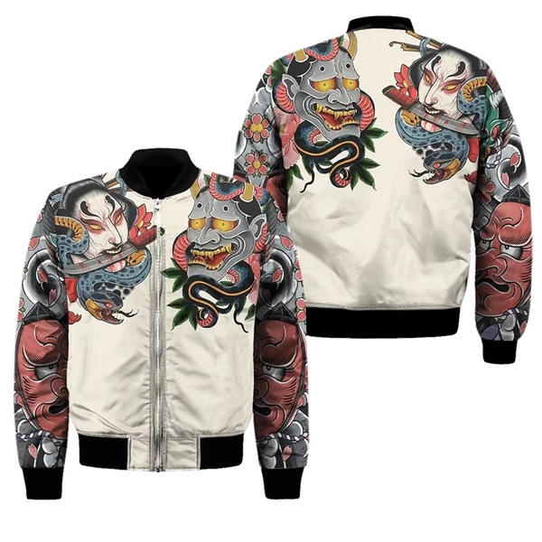 Spring Autumn Mens Bomber Jacket Samurai Oni Mask Tattoo 3D All Over Printed Zip Tracksuits Unisex Casual Zipper Jacket Clothing - AliExpress 200000343