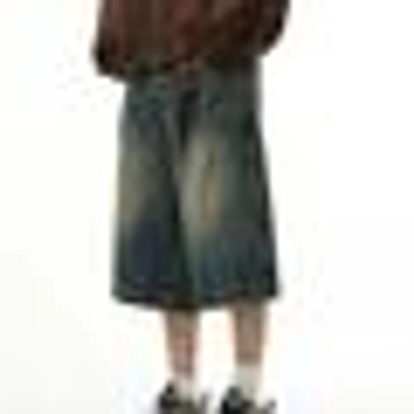 Washed Retro Wide-leg Shorts - XL / Blue