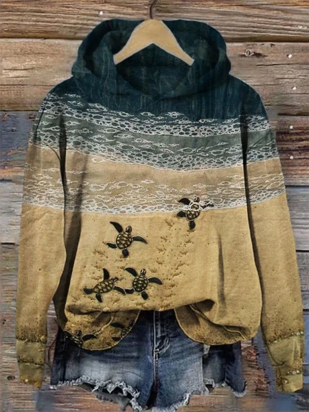 Dashingsoul Baby Sea Turtles Beach Fiber Art Print Hoodie
