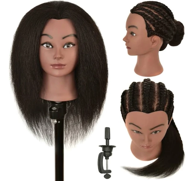 Rihannahair 100% Real Human Hair Mannequin Head with Stand Manikin Cosmetology Doll Heads for Practice Braiding Styling Training Coloring Bleaching
