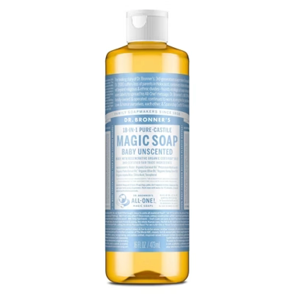 Dr. Bronner's Magic Pure Castile Liquid Soap Bodywash - Baby Unscented - 16 fl oz