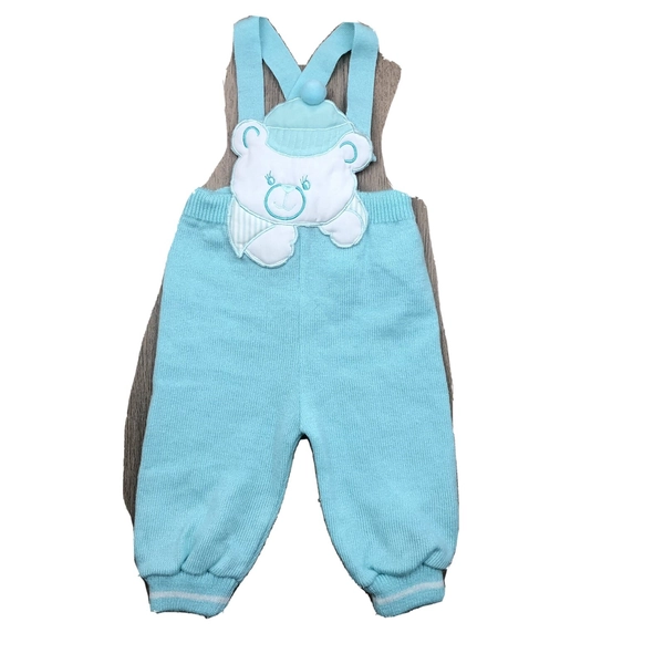 Vintage Baby Knit Overalls Sz 00 Mint Teddy Bear 80s 90s Z6