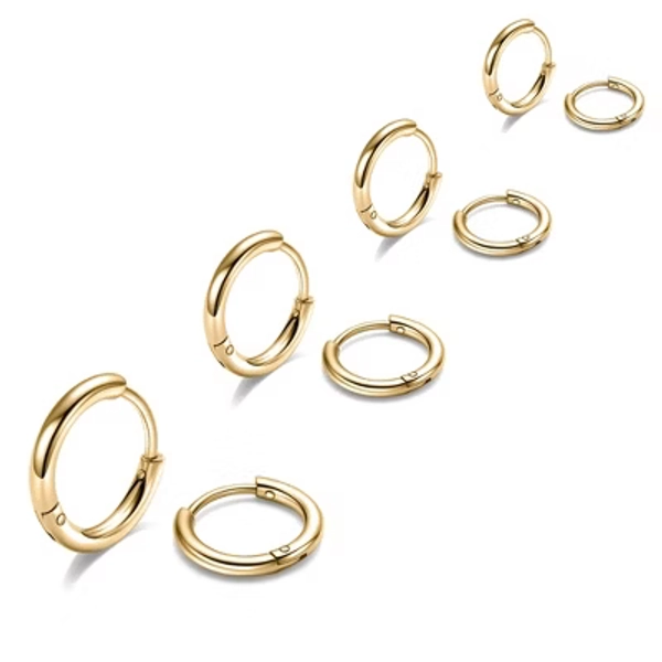 Turandoss 4Pair Silver Hoop Huggie Earrings for Women Men, Hypoallergenic Cartilage Hoop Earring Stack, Christmas Gifts, 0.27/0.31/0.39/0.47In Inner