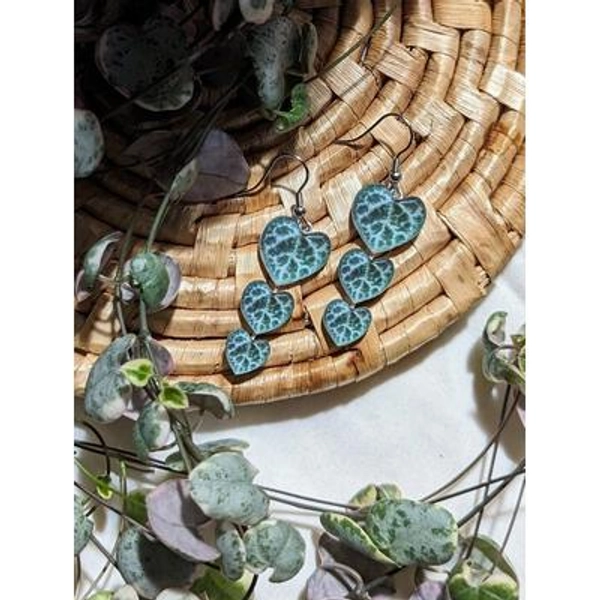 String of Hearts Botanical Leaf Handmade Earrings
