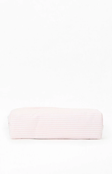 White & Pink Striped Makeup Bag