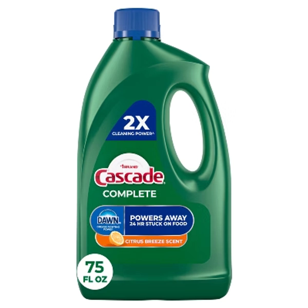 Cascade Citrus Breeze Scent Complete Dishwasher Detergent Gel with Dawn Grease Fighting Power - 75oz