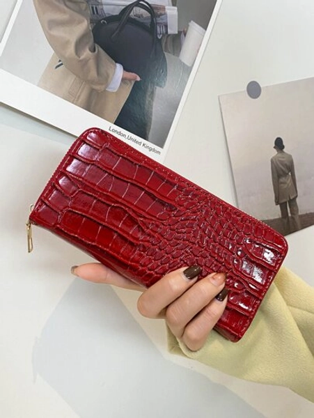 Crocodile Embossed Zip Around Checkbook Cover Slim Portable Cash White-Collar Workers For Female College Work Business Commute Office For Anniversary For Couple For Birthday Gift On Valentine Day Gift Gift Gifts For Teachers For Women Wallet Purse Wallet Long Wallet