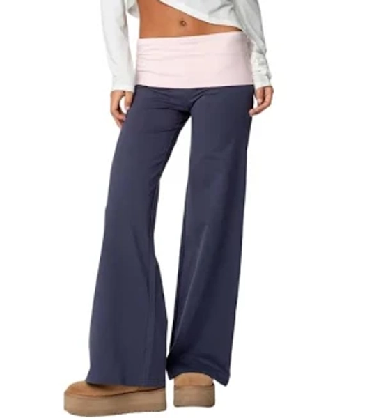 QLQLWDD Women Fold Over Leggings Yoga Pants Y2k Low Rise Stretchy Lounge Sweatpants Workout Athletic Vintage Bottoms