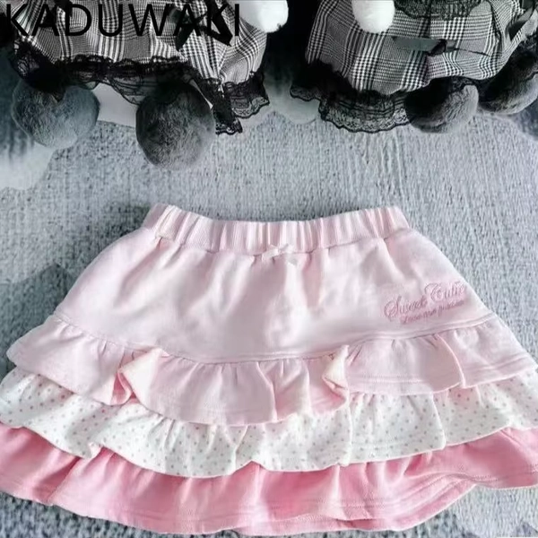 Japan Style Sweet Contrast Color Patchwork Cake Skirts Elastic Waist A-line Casual Y2k Skirts Aesthetic Punk Girls Pink Faldas - AliExpress 200000345