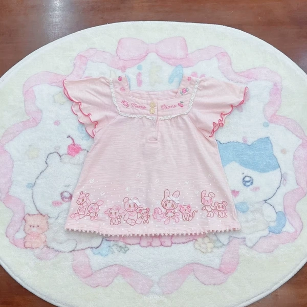Japanese Cute Core Girl Daughter Clothing Summer Sweet Mp Cartoon Printed Flying Sleeves Square Neck Short Sleeved T-shirt - AliExpress 200000345
