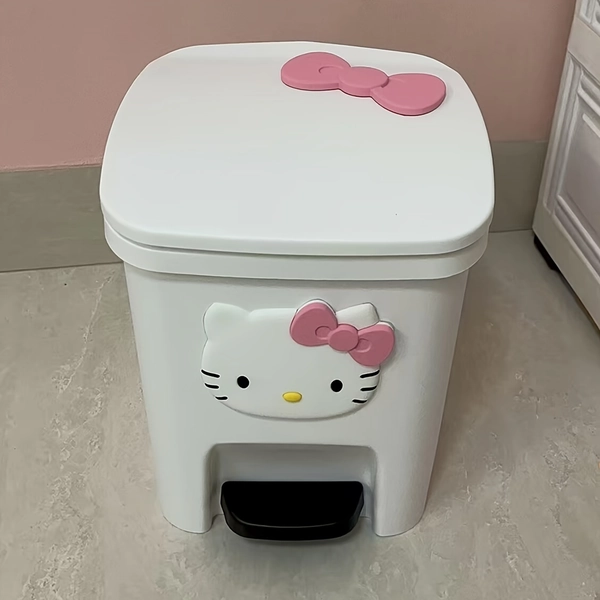 Cute Cartoon Trash Can, Large Capacity Foot Pedal Lid Trash Bin, Durable Plastic Material, Suitable for Living Room, Bedroom, Kitchen, Bathroom, Office, Outdoor Waste Storage