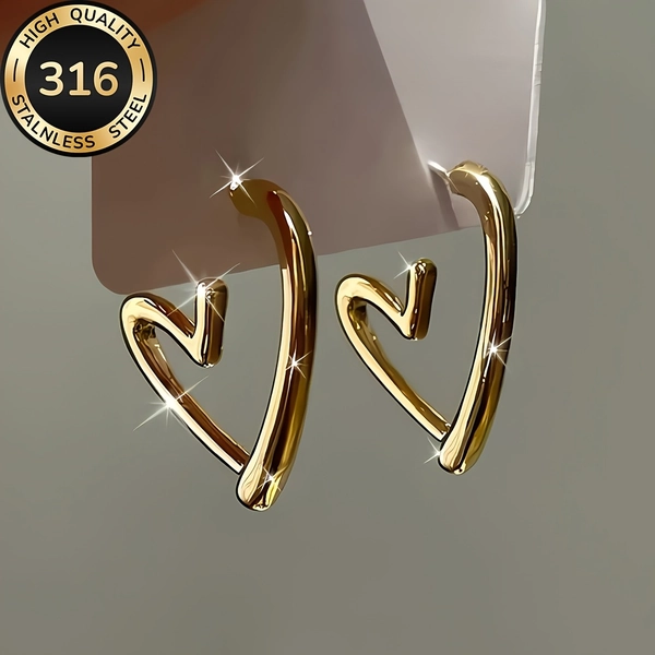 High-Quality Stainless Steel Hypoallergenic Golden Heart-Shaped Earrings, Anti-Fade, Simple And Elegant, Fashionable Women'S Earrings for Daily Wear Or Parties, Jewelry Accessories, Are Exquisite Gifts for Women.