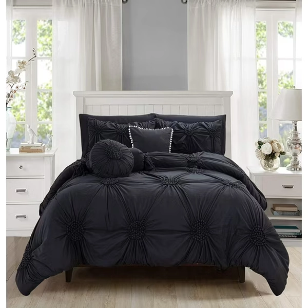 All Season 10-PIECE Bed in a Bag Sun Flower Collection Comforter Set Wrinkle Resistant Silky-Soft Includes Bed Sheet Set, King/CalKing , Black