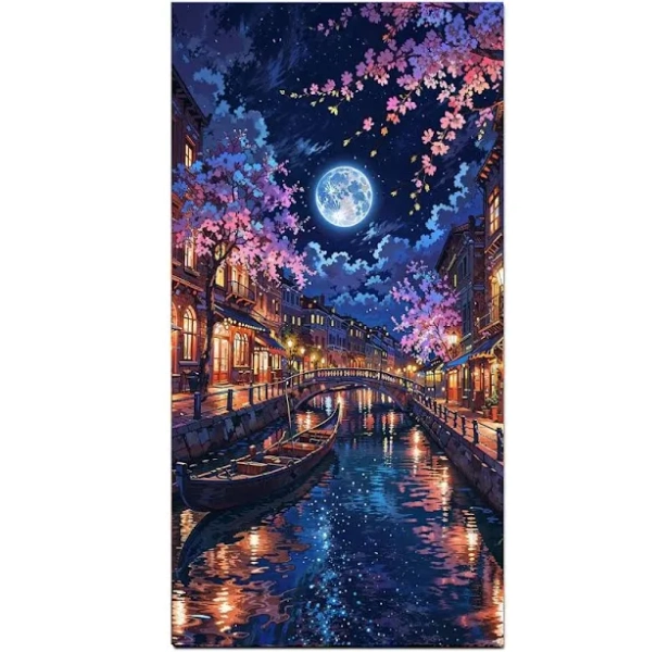 Water City Landscape Diamond Painting Kits for Adults,5D Large Size Diamond Art Kits for Beginners,DIY Gem Art Crystal Painting for Home Wall Decor
