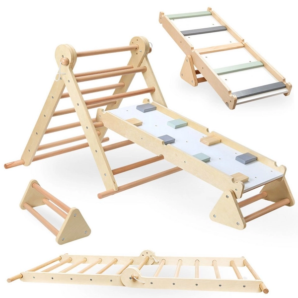 Mamabrum Klettergerüst Holz Kletterdreieck mit Leiter - Perfekt für den Indoor-Spielspaß