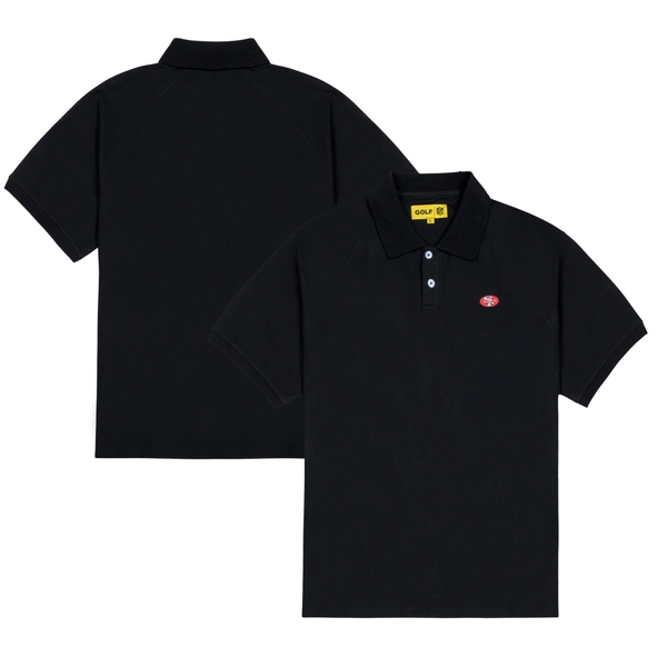 Men's San Francisco 49ers GOLF WANG Black Raglan Polo