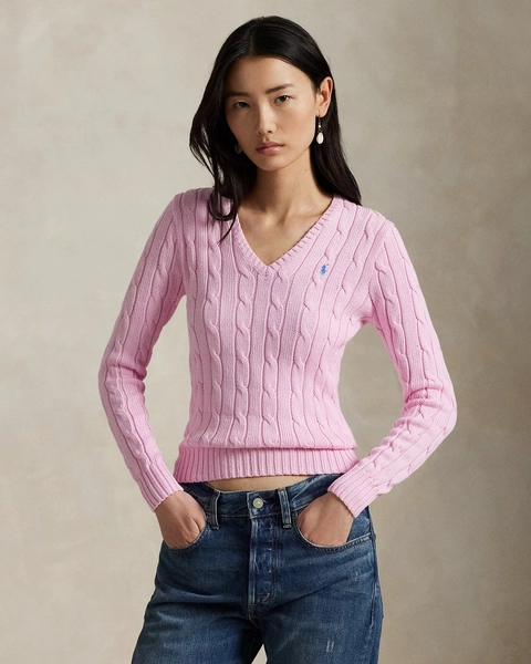 Cable-Knit Cotton V-Neck Sweater