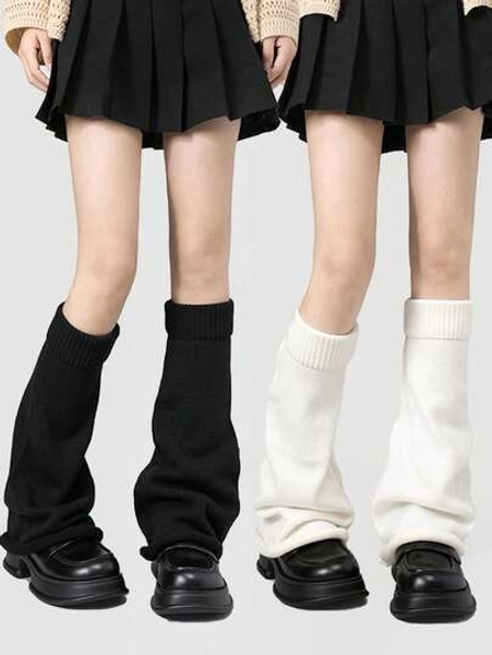 1/2 Pair Women's Petite Solid Color Wide Leg Knit Leg Warmers, Leg Slimming, Cosplay Halloween Decorative Leg Warmers, Leg Covering Stockings, Versatile Mid-Calf Leg Warmers, Suitable For Autumn/Winter, Daily Wear