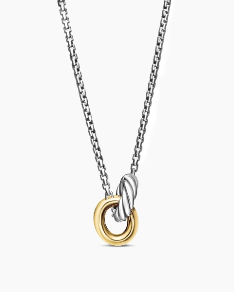 Petite Cable Linked Necklace in Sterling Silver with 14K Yellow Gold, 15mm