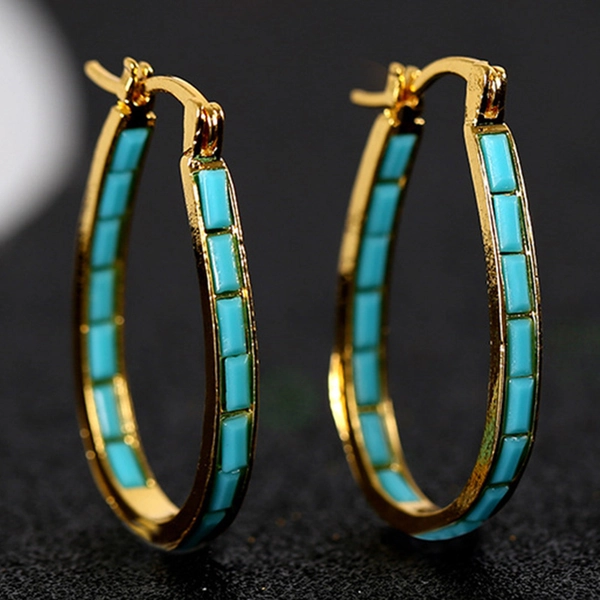 A Set of Trendy U-Shaped Earrings Featuring Square Synthetic Stones - Ideal for Chic Piercings