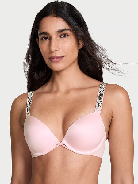 Sujetador push up con tirantes brillantes y logo