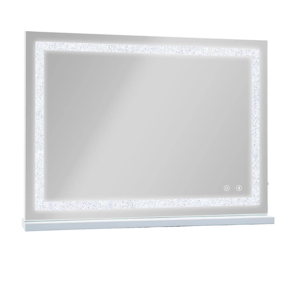 VANITII SCHMINKSPIEGEL mit Beleuchtung LED Lichtleiste gestreute Diamanten und Bluetooth weiß 80/58 cm