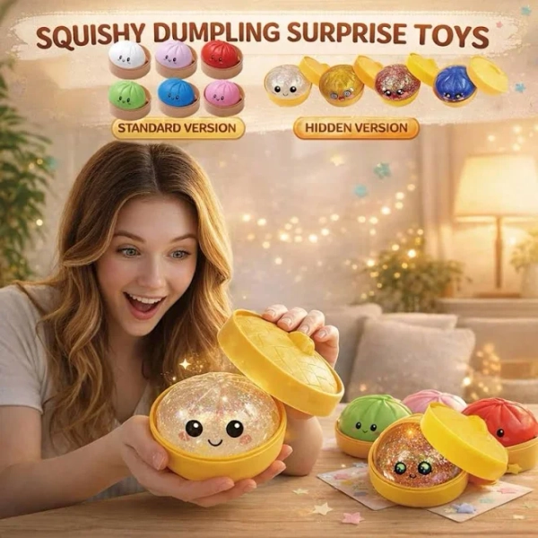 Glitter Dumpling Squishy, 2026 New Dumpling Squishy Mystery Box - 10 Colors Random Mystery Gift Box, More Surprises (Glitter Blue),