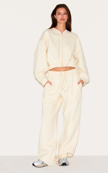 Cream Drawcord Hem Oversized Joggers