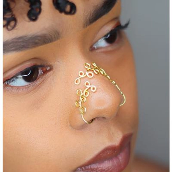 Gold-Toned Nose Cuff Set - Handmade, No Piercing, Adjustable