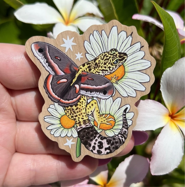 Fairy Leopard Gecko Wooden Pin Reptile Art