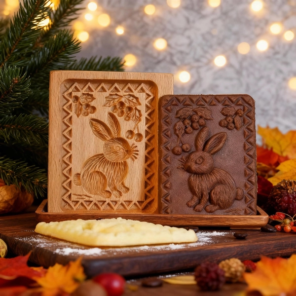 Wooden Rabbit Cookie Mold: Gingerbread Biscuit Cutter