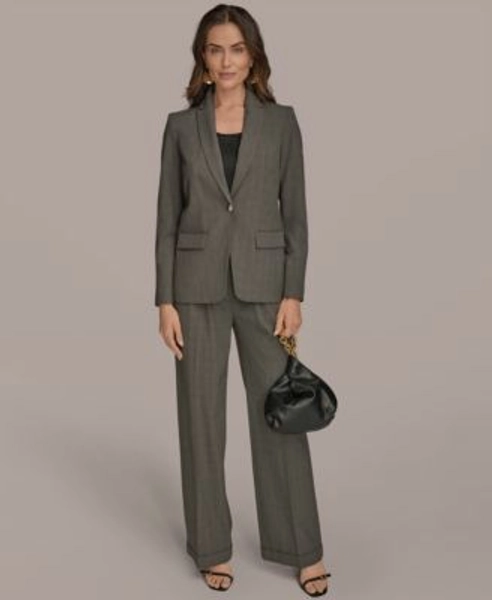 Women's One-Button Jacket & Charmeuse Wide-Leg Pants Suit Separates