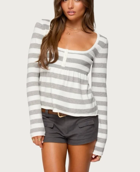 Edikted Women's Lockie Striped Knit Babydoll Top