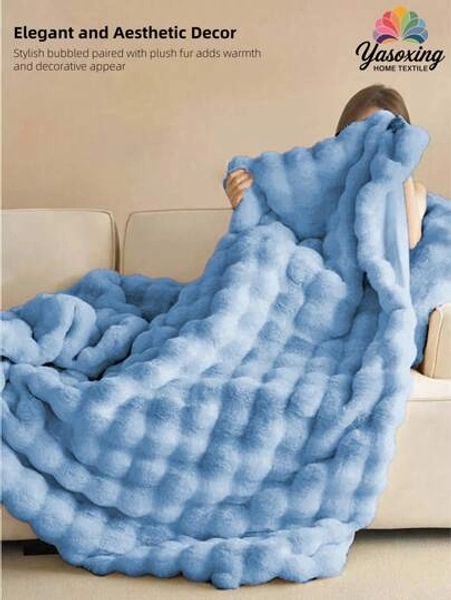 1pc Dusty Blue Plush Blanket, Soft Warm Faux Rabbit Fur Luxury Style Throw For Multi-Purpose Use In Living Room, Bedroom And Sofa Queen Twin King Size Luxury Fluffy Long Plush Blanket Bedding Throw Soft And Comfortable Couches Blankets For Home,Domitory Bedding Back School Bedding