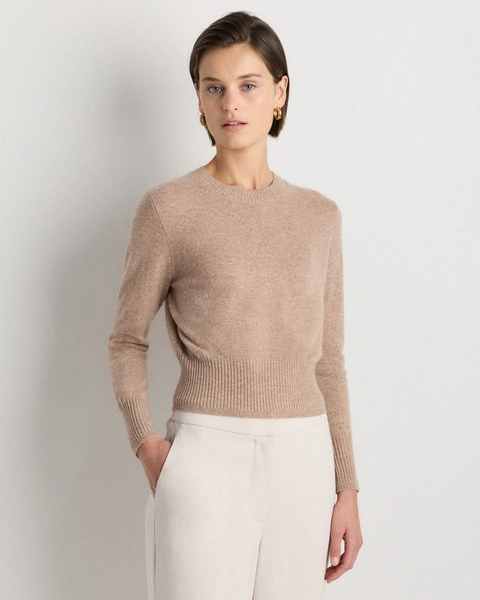 100% Mongolian Cashmere Shrunken Crewneck Sweater in Oatmeal