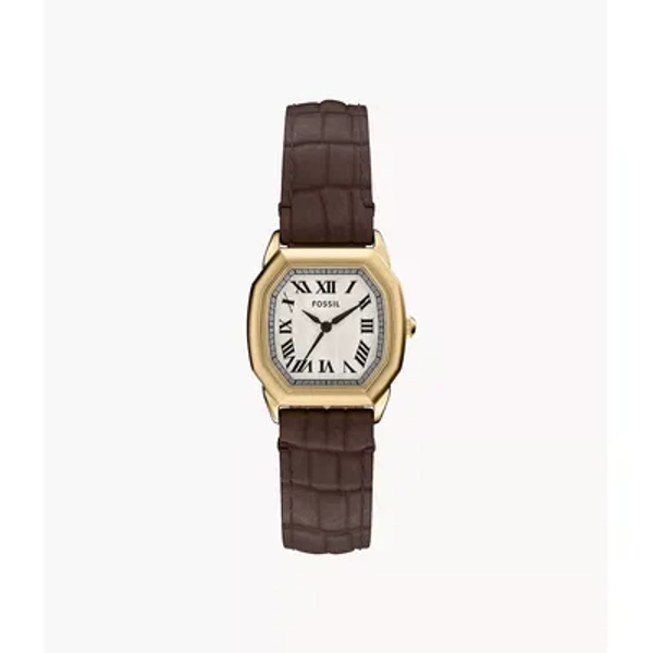 Harlow Three-Hand Brown Croco Leather Watch