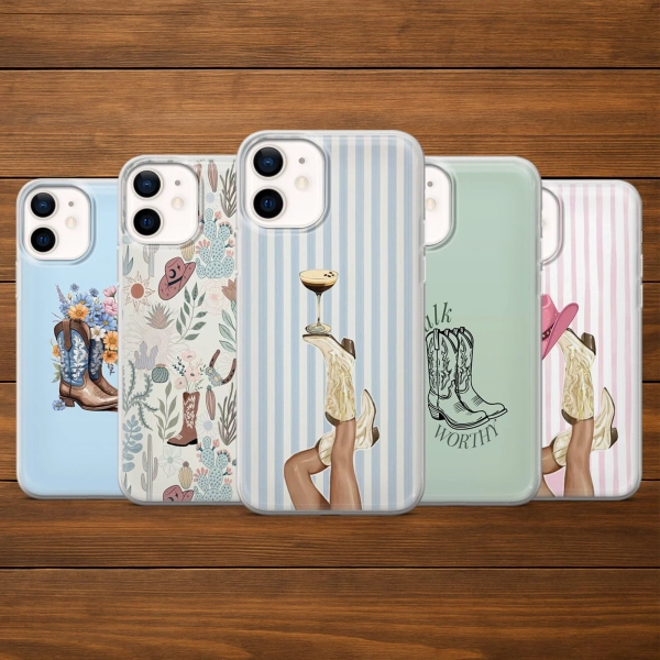 Cowboy Boots Handy Hülle Wilder Westen Cowgirl Cover für iPhone 16Pro, 15, 14, 13, 12, Samsung S25, S24Ultra, S23FE, S22, A16, A55, Pixel 9, 8