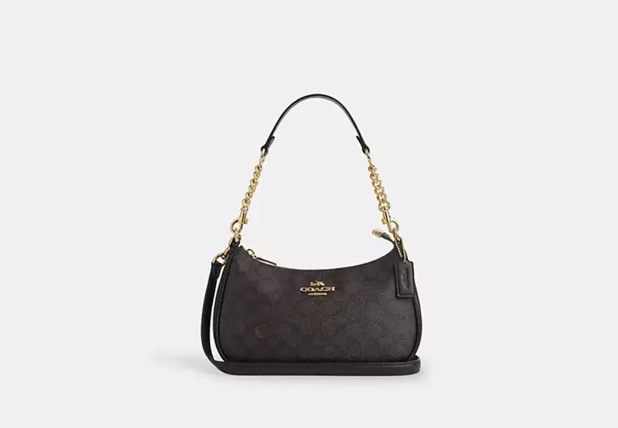 Gold/Walnut/Black Teri Shoulder Bag In Signature Canvas