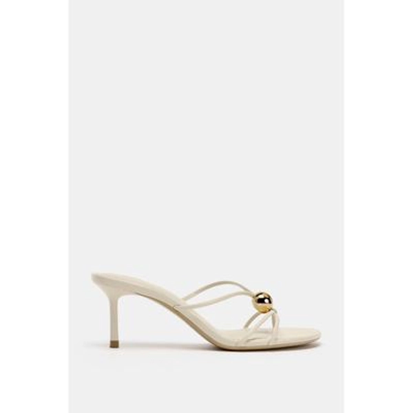 Zara - Metallic Applique Heeled Sandals - Ecru - 8 - Woman