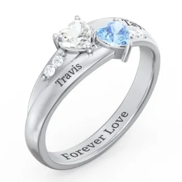 Double Heart Gemstone Ring with Accents