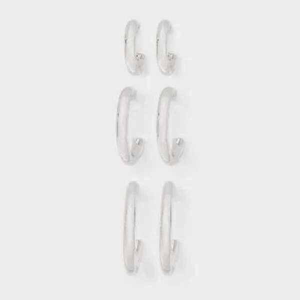 A New Day Rhodium Classic Hoop Earring Set (3pc)