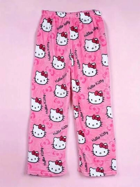 Sanrio 1pc Licensed By Sanrio Cute Hello Kitty Soft Plush Cartoon Pajama Pants Medium Thick, Suitable For Spring, Autumn, And Winter, Soft & Cozy, Suitable For All Ages Perfect For Sleeping Or Resting, Holiday Or Birthday Gifts, Back To School Season, Christmas Gifts