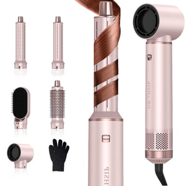 Dryhsip 5 in 1 Air Styler, Multi Ionic Hair Dryer Brush Set, 800W Auto Air Wrap Hair Styler Without Heat Damage, Curl, Volumize and Straighten,Pink