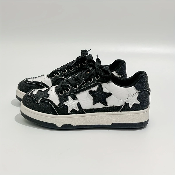 Women's Colorbloock Casual Sneakers, Lace Up Soft Sole Platform Skate Shoes, Stars Decor Walking Trainers