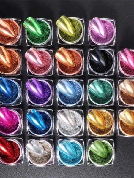 23 Boxes/Set Y2K Style Magic Mirror Powder Metal Chrome Mirror Nail Glitter Pigment Luxury Parts Nail Art Decorations Manicure Accessories DIY Nail Charms Nail Gems Nail Supplies