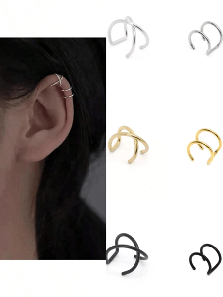 2pcs Non-Piercing Stainless Steel C-Shaped Clip-On Earrings, Minimalist Design