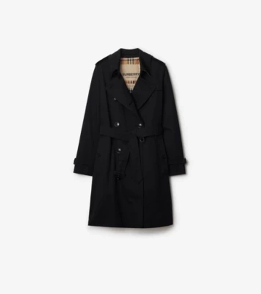 Mid-length Kensington Heritage Trench Coat in Black - Women, Cotton Gabardine | Burberry® Official