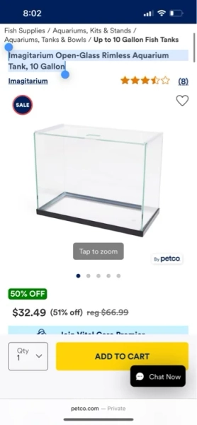 Imagitarium Open-Glass Rimless Aquarium Tank, 10 Gallon