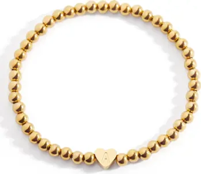 Gold Beaded with Heart Initial Bracelet